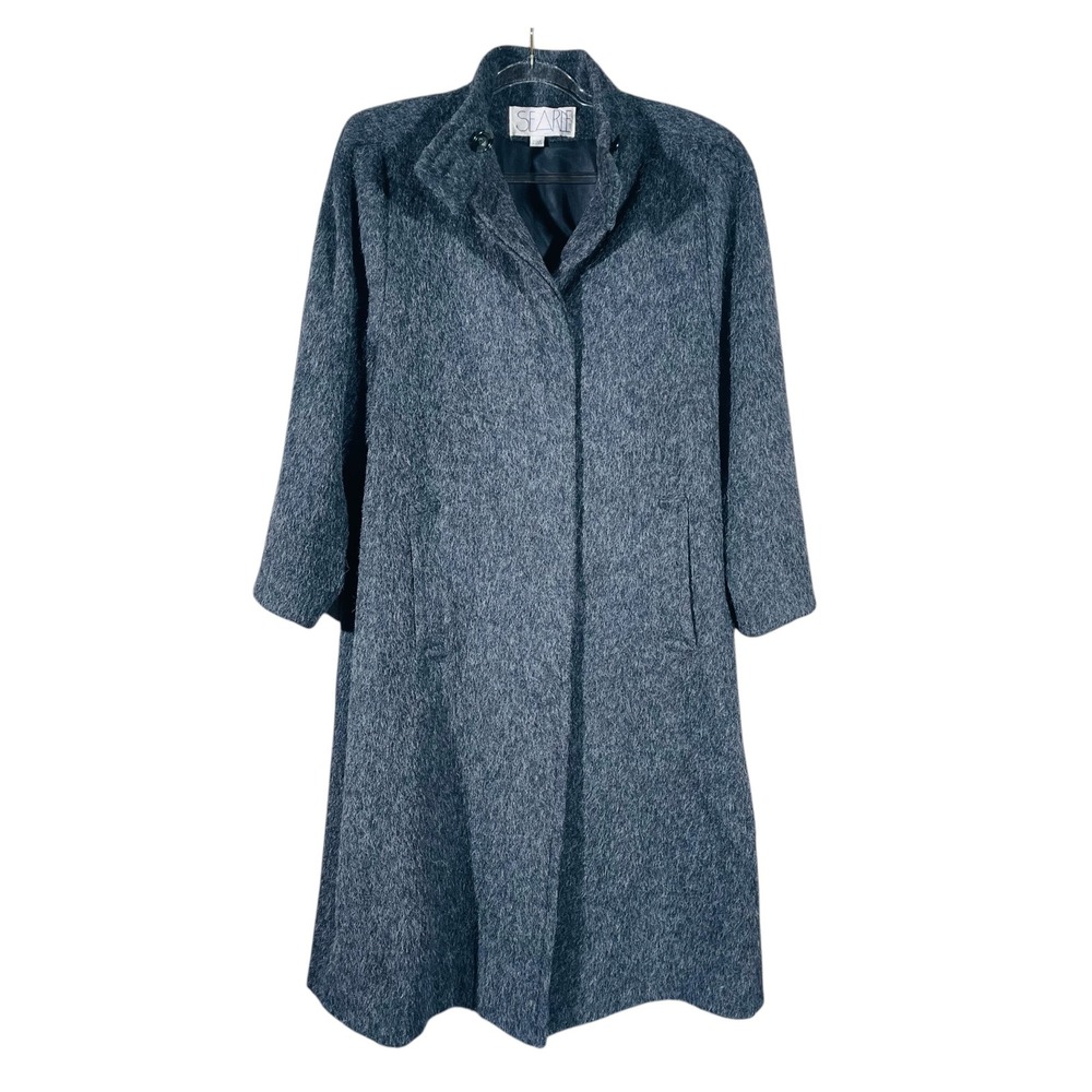 Vintage Searle Maxi Coat Womens Gray L/XL Made USA Mohair Wool Blend Chic